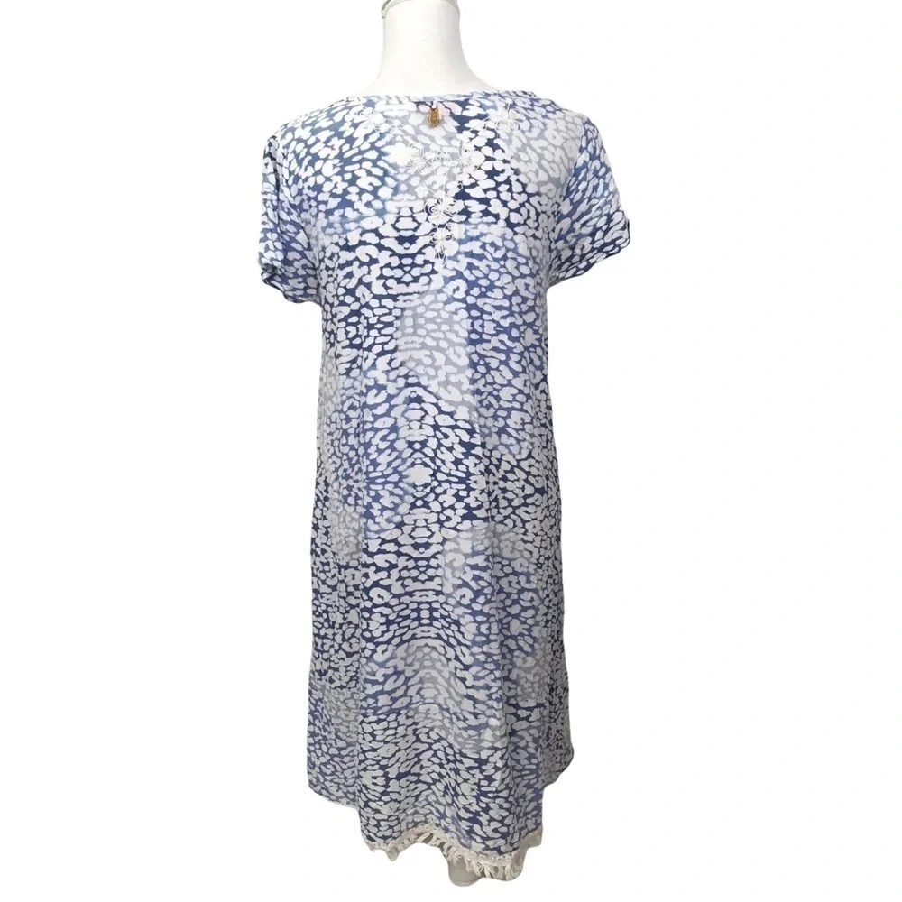 Ruby Yaya Large Dress V Neck A Line Lightweight Fringe Hem Sequins Embroidery.